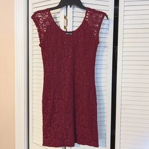 Wet Seal Magenta Lace Fitted Dress (M)